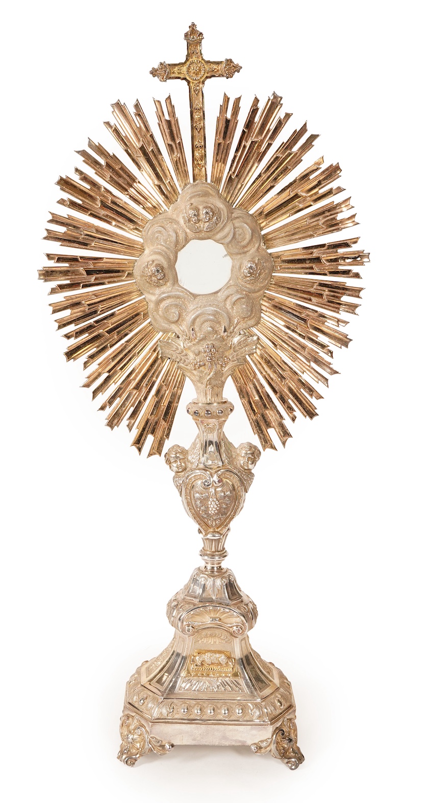 A mid 19th century French 950 standard parcel gilt silver Monstrance, by Placide Poussielgue-Rusand of Paris (1847-1891)